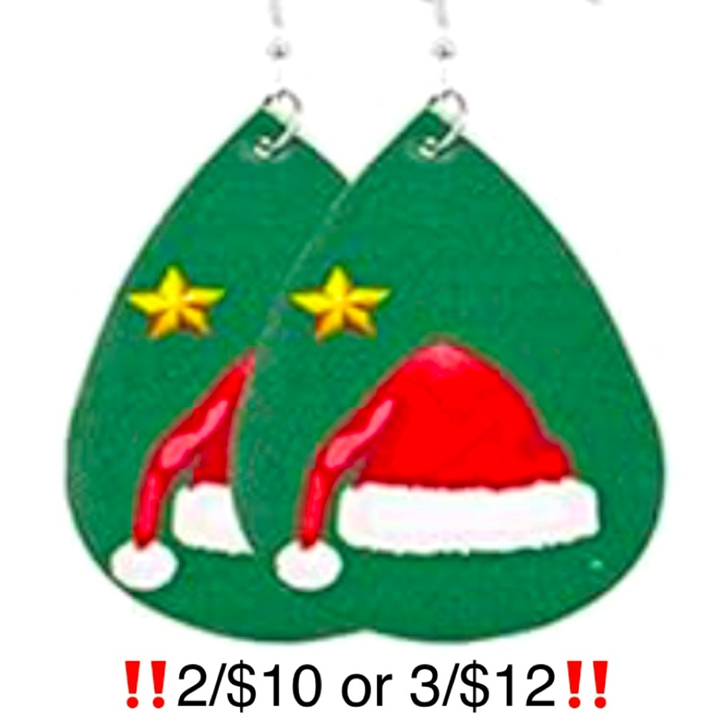 Faux Leather Santa Hat Christmas Earrings